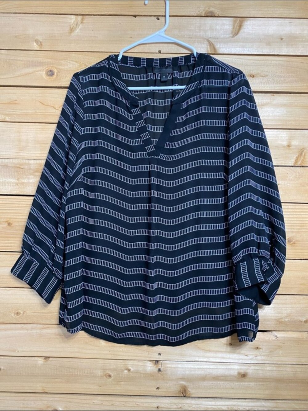 Striped Navy and White V-Neck Women's Blouse